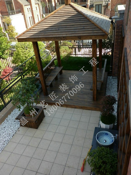 別墅庭院涼亭、花盆